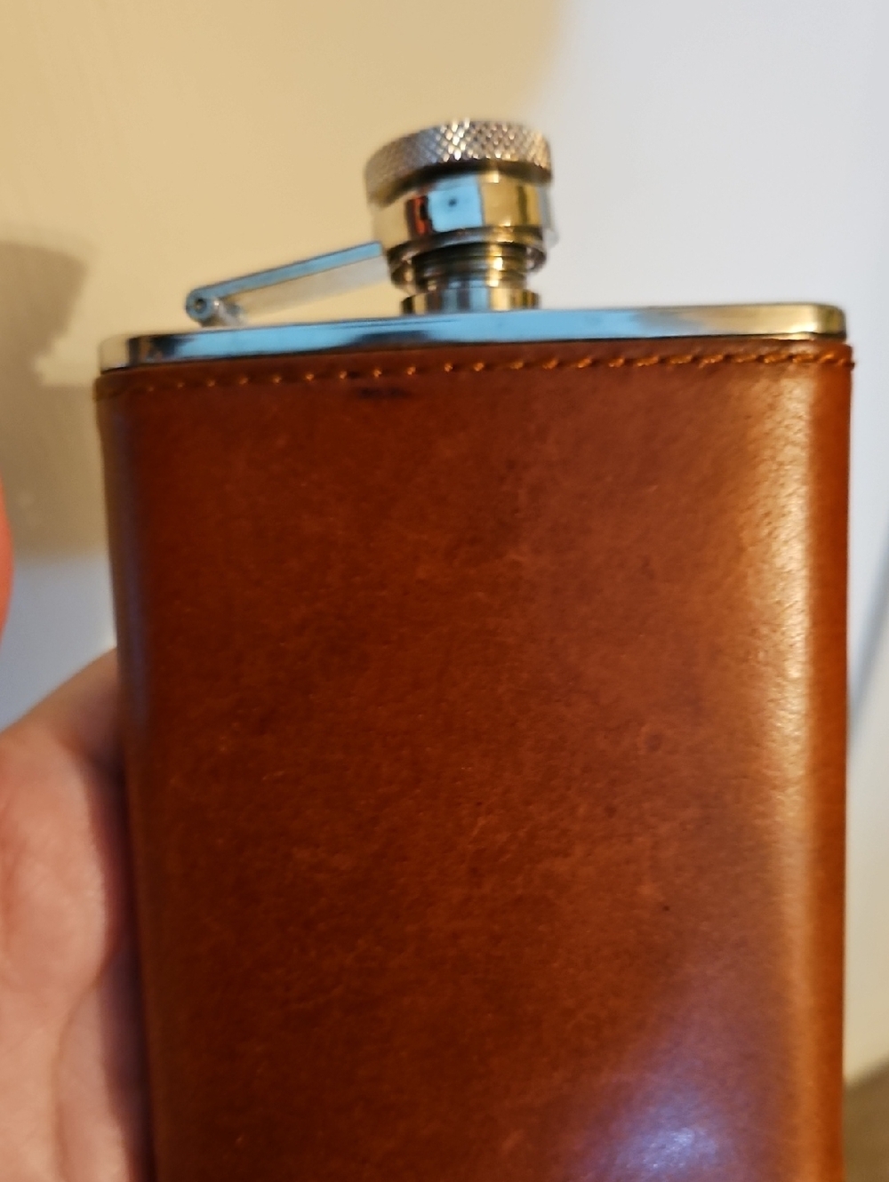 Classic Brown Leather-wrapped Flask - Stainless Steel